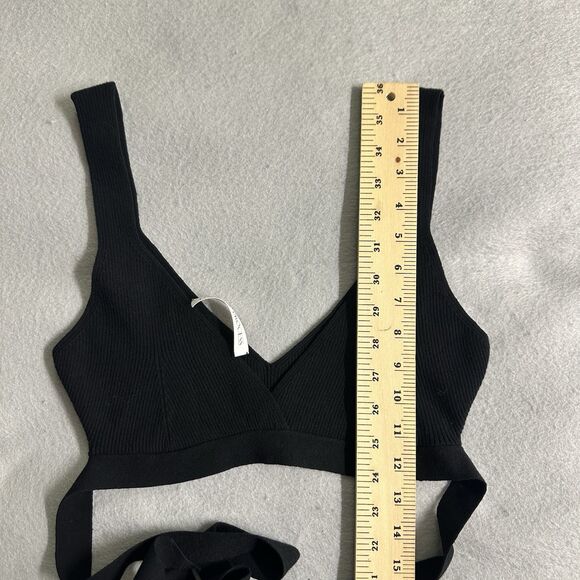 Live The Process Crop Top Women Small Theda Black Ribbed Knit Tie Detail Stretch - Picture 10 of 12